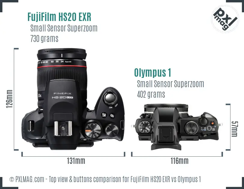 FujiFilm HS20 EXR vs Olympus 1 top view buttons comparison