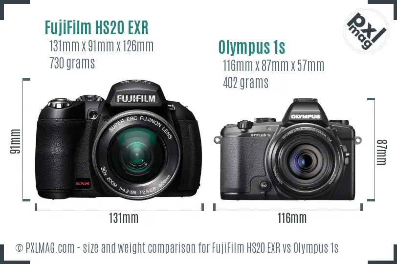 FujiFilm HS20 EXR vs Olympus 1s size comparison FujiFilm HS20 EXR vs Olympus 1s size comparison