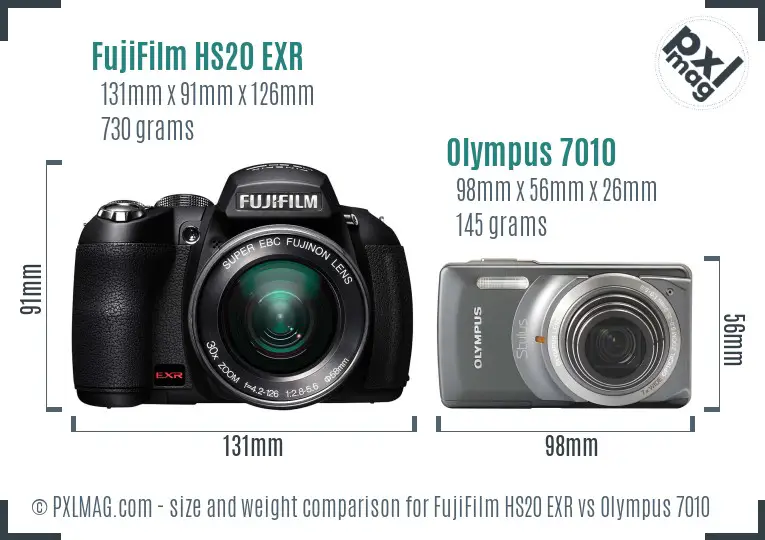FujiFilm HS20 EXR vs Olympus 7010 size comparison