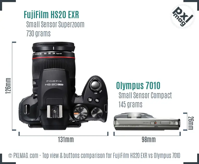 FujiFilm HS20 EXR vs Olympus 7010 top view buttons comparison