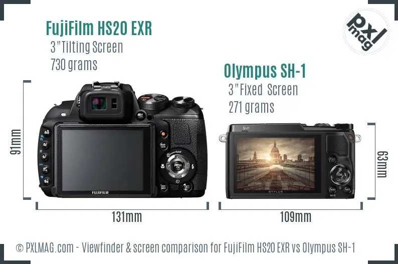 FujiFilm HS20 EXR vs Olympus SH-1 Screen and Viewfinder comparison