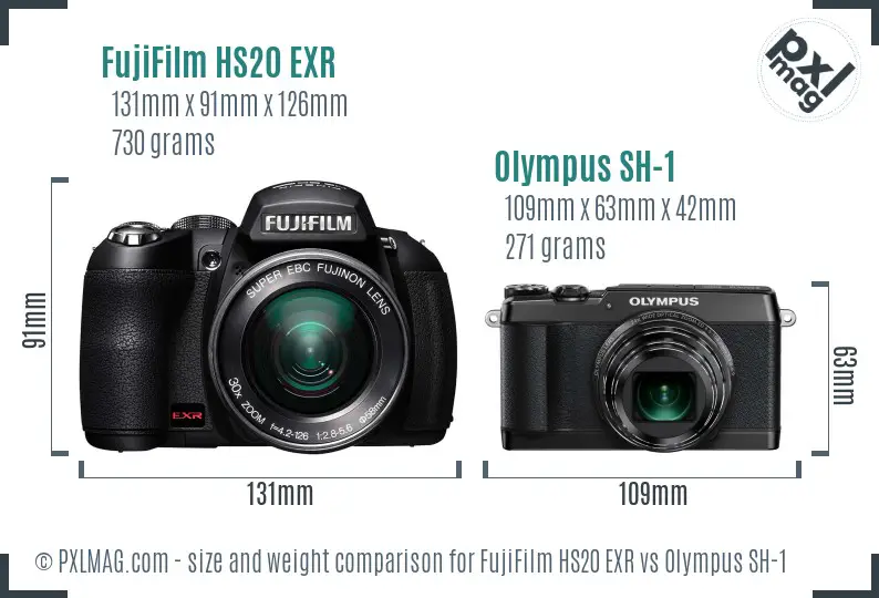 FujiFilm HS20 EXR vs Olympus SH-1 size comparison