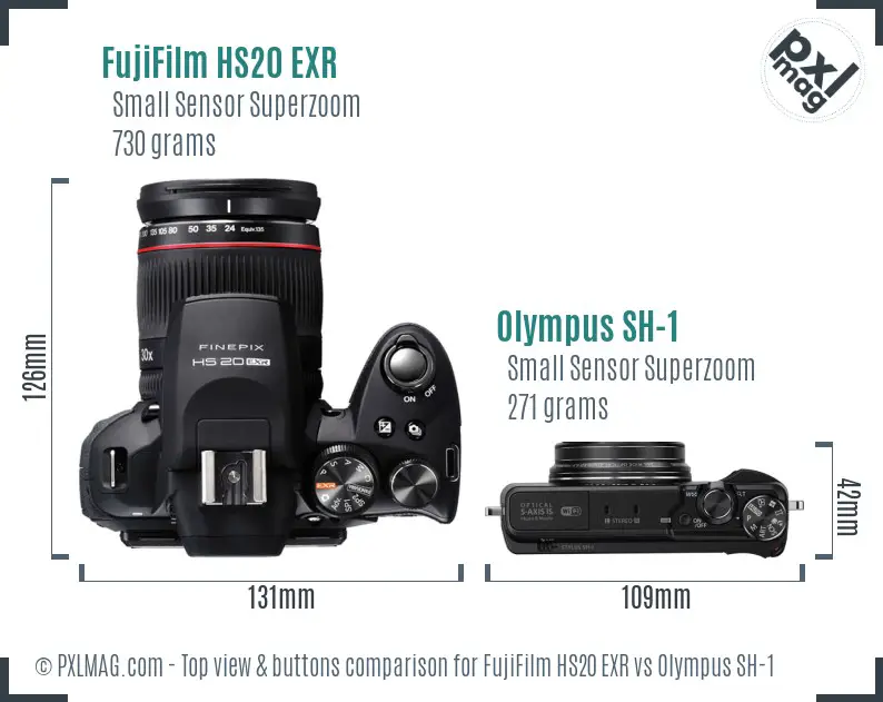 FujiFilm HS20 EXR vs Olympus SH-1 top view buttons comparison