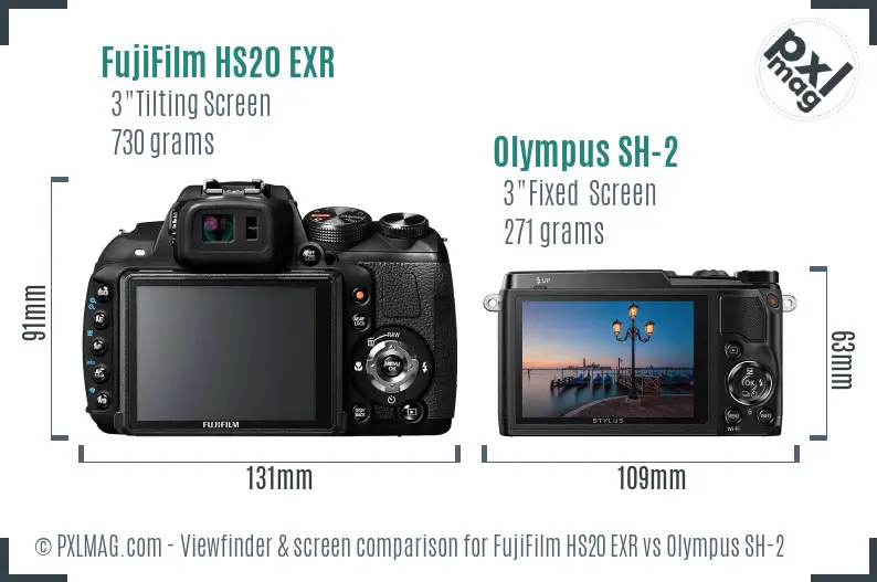 FujiFilm HS20 EXR vs Olympus SH-2 Screen and Viewfinder comparison