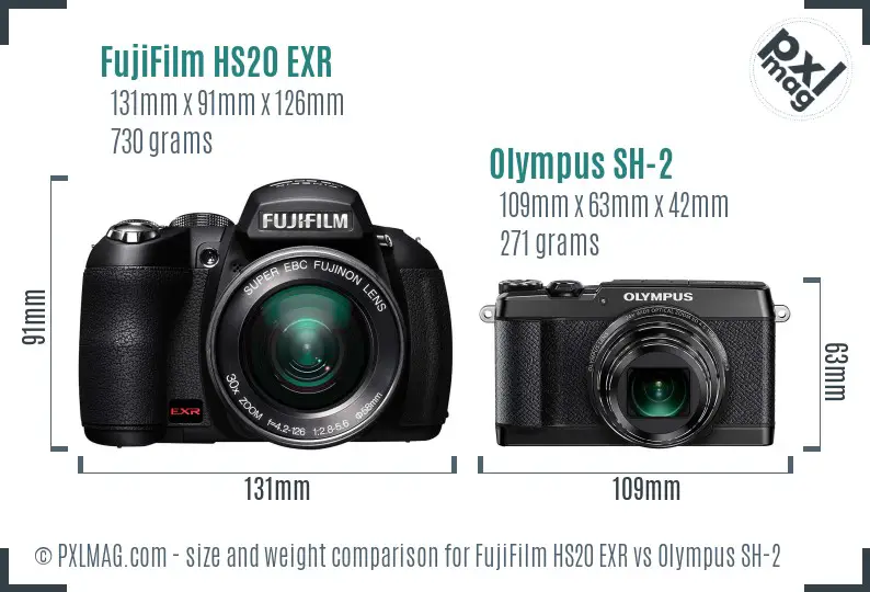 FujiFilm HS20 EXR vs Olympus SH-2 size comparison