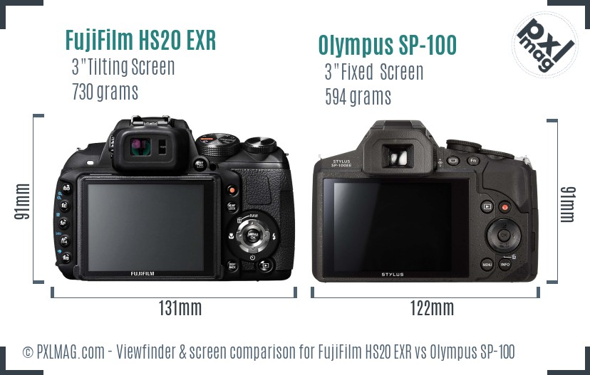 FujiFilm HS20 EXR vs Olympus SP-100 Screen and Viewfinder comparison
