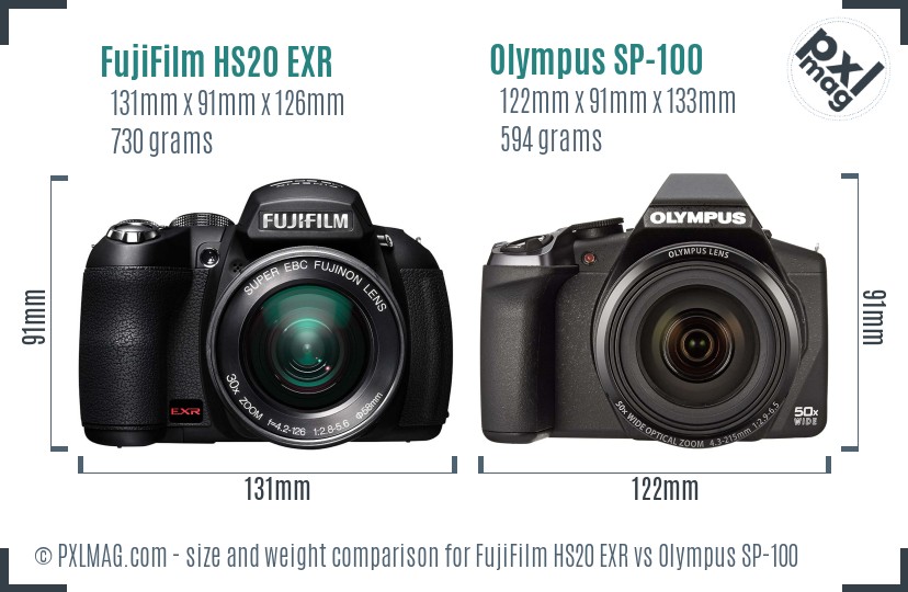 FujiFilm HS20 EXR vs Olympus SP-100 size comparison