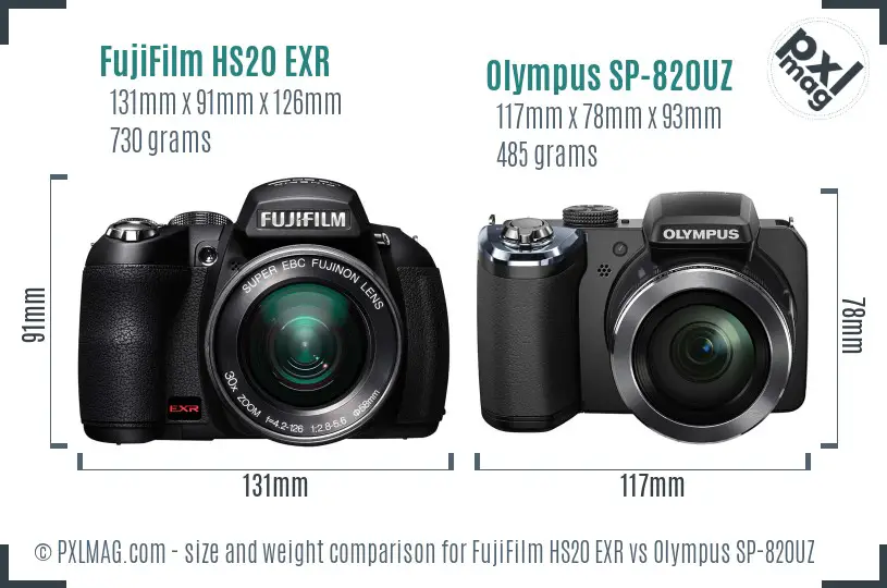 FujiFilm HS20 EXR vs Olympus SP-820UZ size comparison FujiFilm HS20 EXR vs Olympus SP-820UZ size comparison