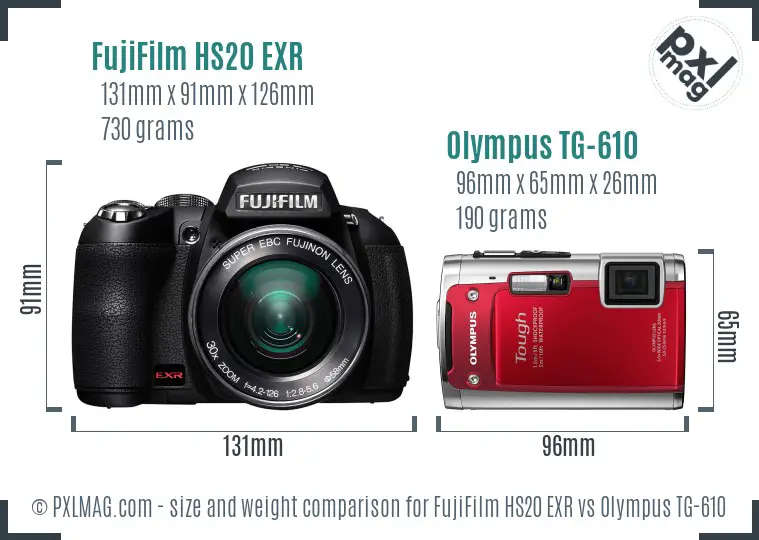 FujiFilm HS20 EXR vs Olympus TG-610 size comparison FujiFilm HS20 EXR vs Olympus TG-610 size comparison