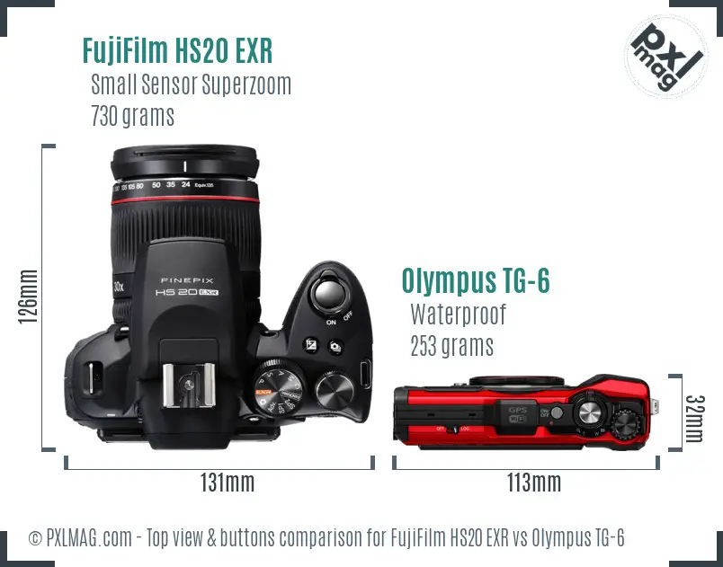 FujiFilm HS20 EXR vs Olympus TG-6 top view buttons comparison