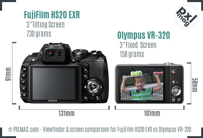 FujiFilm HS20 EXR vs Olympus VR-320 Screen and Viewfinder comparison