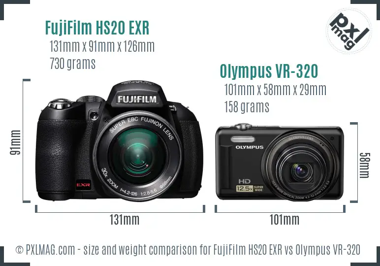 FujiFilm HS20 EXR vs Olympus VR-320 size comparison