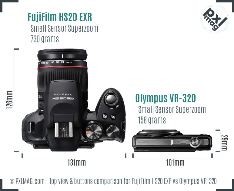 FujiFilm HS20 EXR vs Olympus VR-320 top view buttons comparison