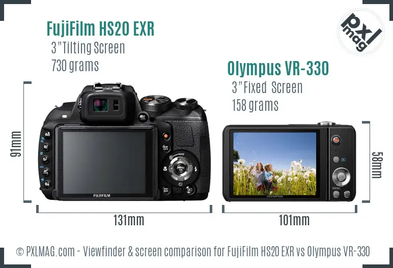 FujiFilm HS20 EXR vs Olympus VR-330 Screen and Viewfinder comparison