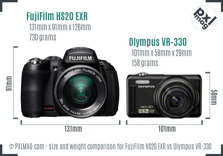 FujiFilm HS20 EXR vs Olympus VR-330 size comparison