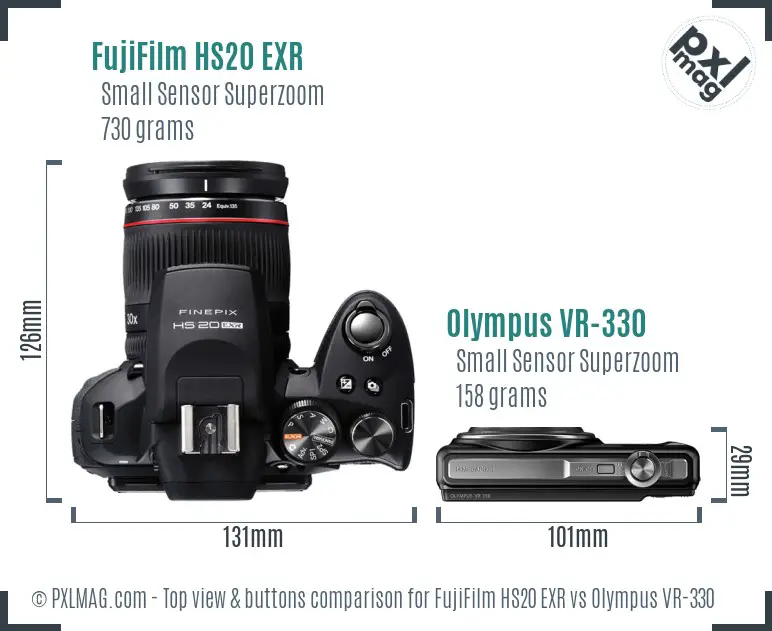 FujiFilm HS20 EXR vs Olympus VR-330 top view buttons comparison