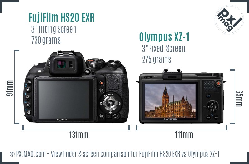 FujiFilm HS20 EXR vs Olympus XZ-1 Screen and Viewfinder comparison