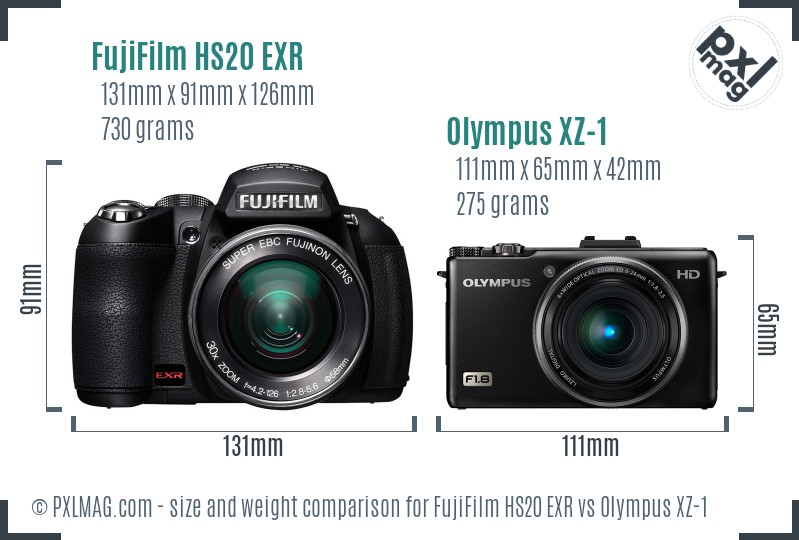 FujiFilm HS20 EXR vs Olympus XZ-1 size comparison