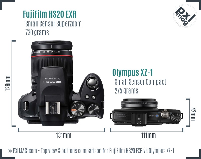 FujiFilm HS20 EXR vs Olympus XZ-1 top view buttons comparison