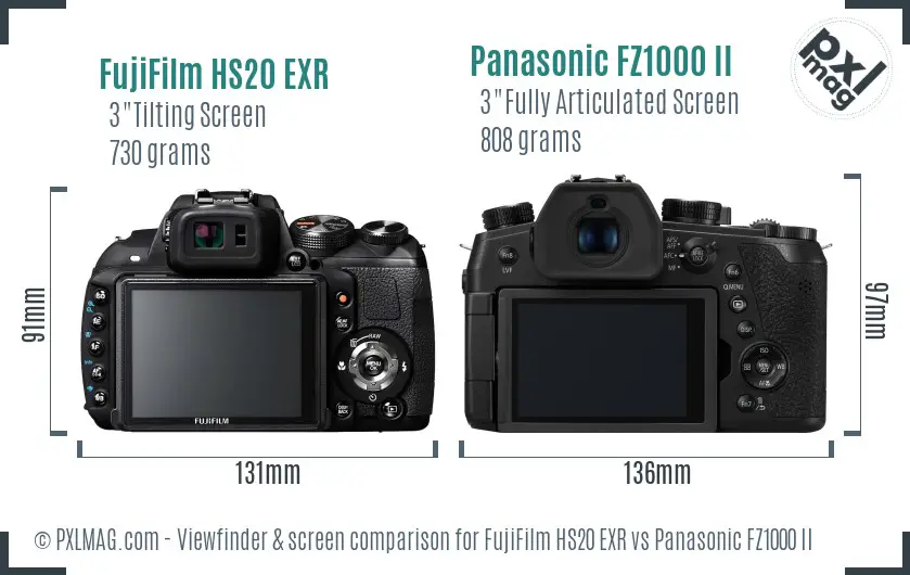 FujiFilm HS20 EXR vs Panasonic FZ1000 II Screen and Viewfinder comparison