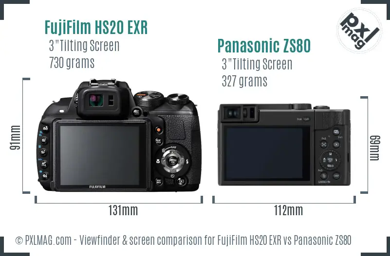 FujiFilm HS20 EXR vs Panasonic ZS80 Screen and Viewfinder comparison