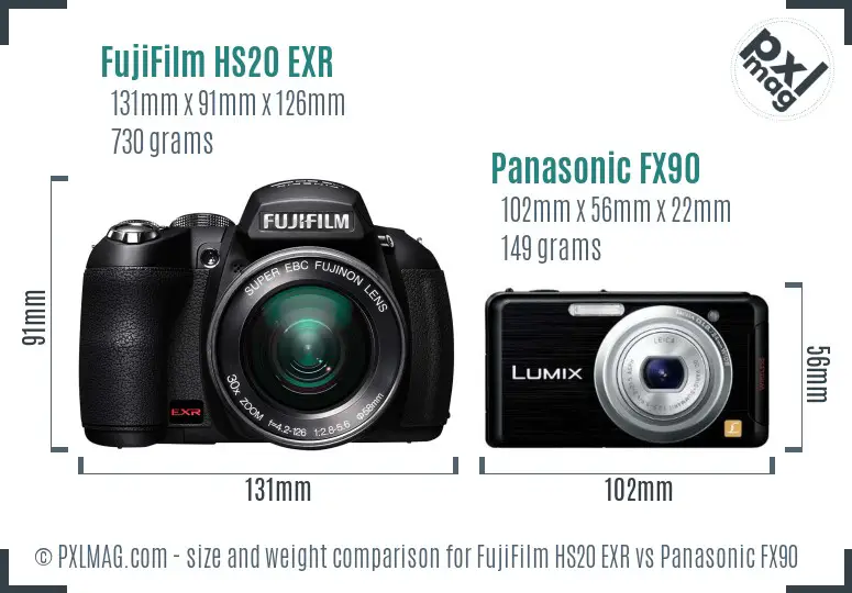 FujiFilm HS20 EXR vs Panasonic FX90 size comparison