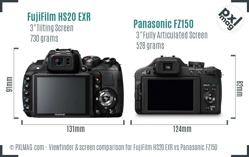 FujiFilm HS20 EXR vs Panasonic FZ150 Screen and Viewfinder comparison