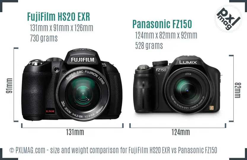 FujiFilm HS20 EXR vs Panasonic FZ150 size comparison