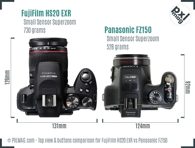 FujiFilm HS20 EXR vs Panasonic FZ150 top view buttons comparison