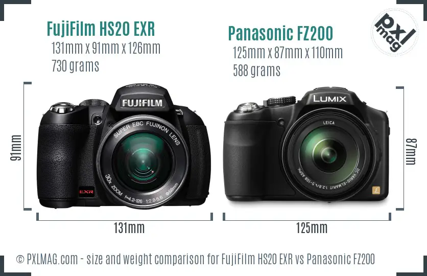 FujiFilm HS20 EXR vs Panasonic FZ200 size comparison