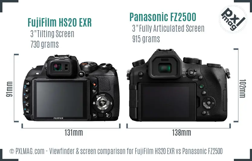FujiFilm HS20 EXR vs Panasonic FZ2500 Screen and Viewfinder comparison