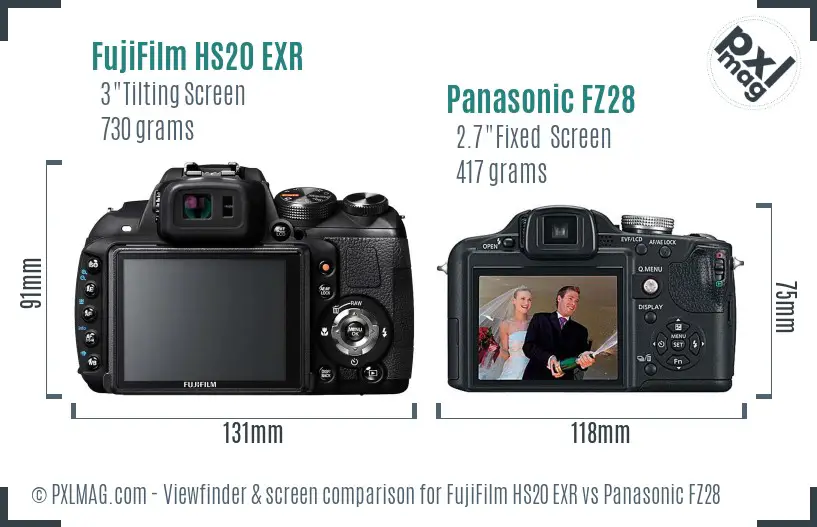 FujiFilm HS20 EXR vs Panasonic FZ28 Screen and Viewfinder comparison