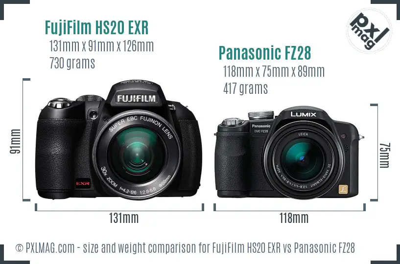 FujiFilm HS20 EXR vs Panasonic FZ28 size comparison