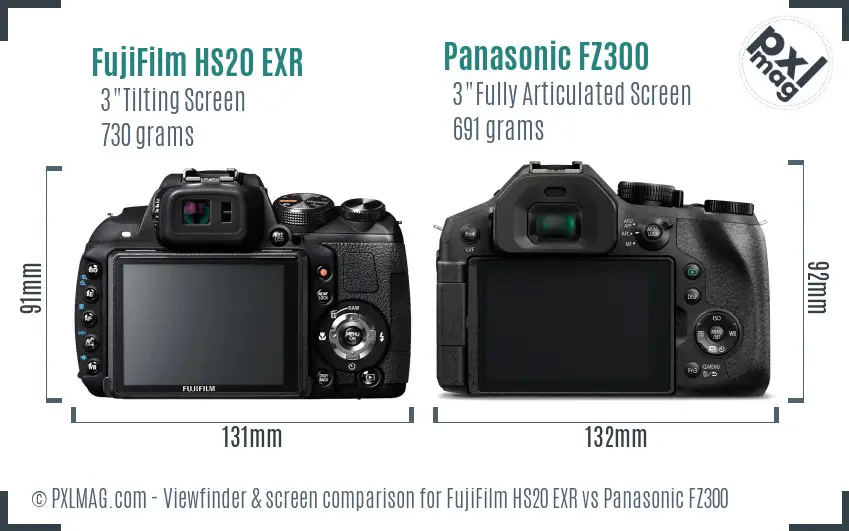 FujiFilm HS20 EXR vs Panasonic FZ300 Screen and Viewfinder comparison
