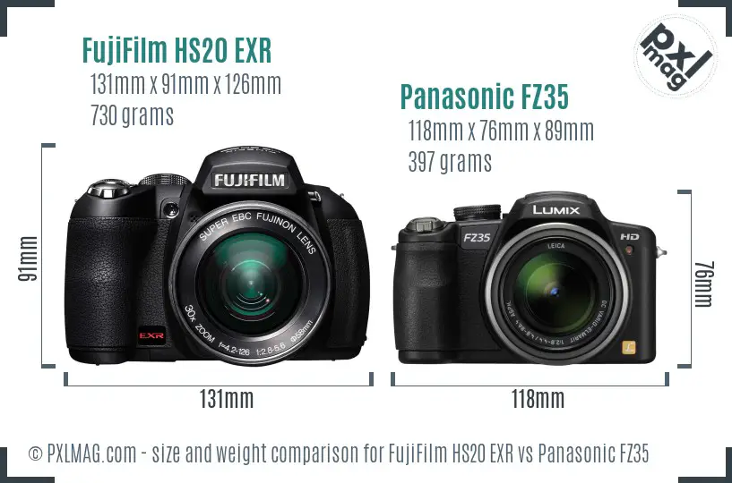 FujiFilm HS20 EXR vs Panasonic FZ35 size comparison FujiFilm HS20 EXR vs Panasonic FZ35 size comparison