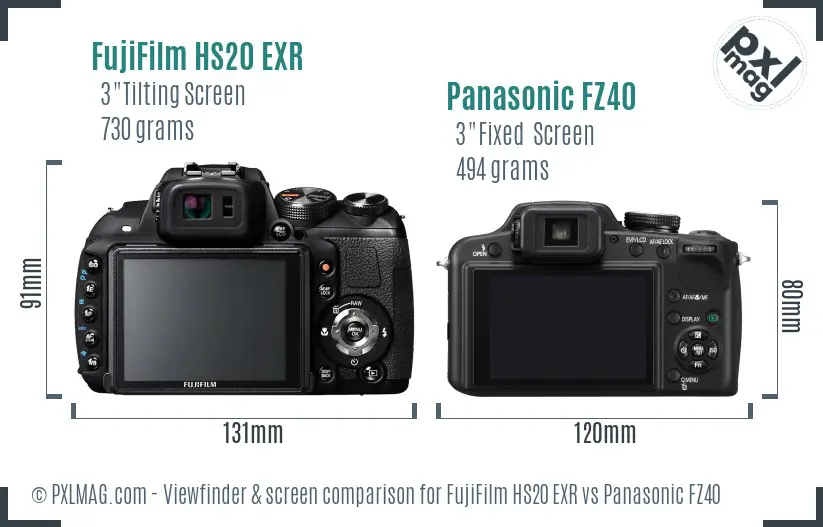 FujiFilm HS20 EXR vs Panasonic FZ40 Screen and Viewfinder comparison