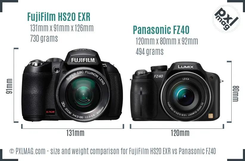 FujiFilm HS20 EXR vs Panasonic FZ40 size comparison