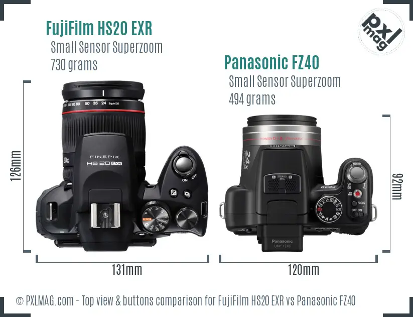 FujiFilm HS20 EXR vs Panasonic FZ40 top view buttons comparison