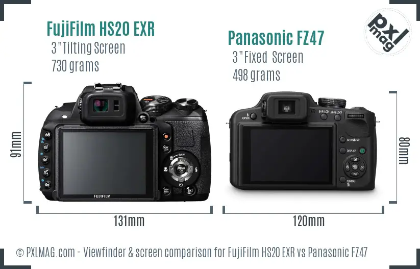 FujiFilm HS20 EXR vs Panasonic FZ47 Screen and Viewfinder comparison