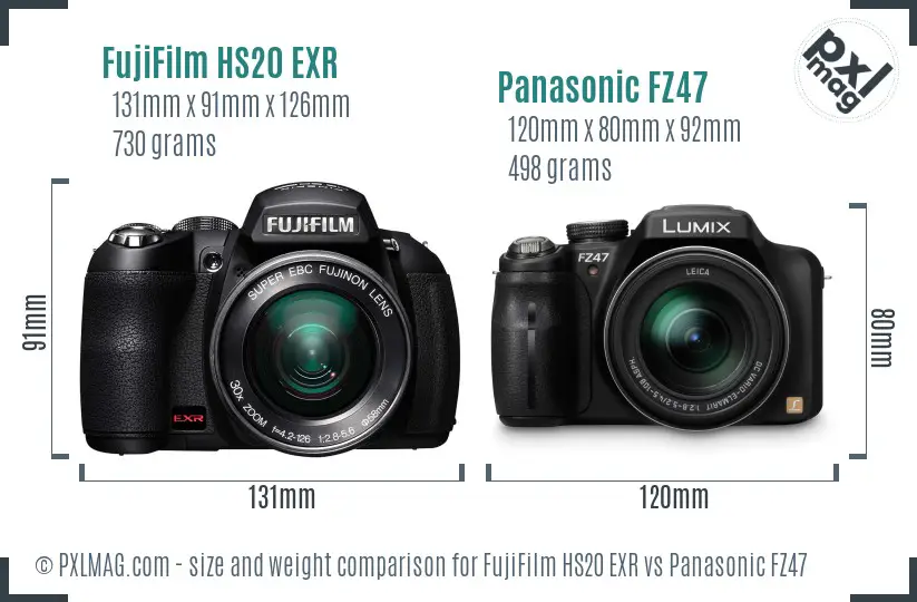 FujiFilm HS20 EXR vs Panasonic FZ47 size comparison