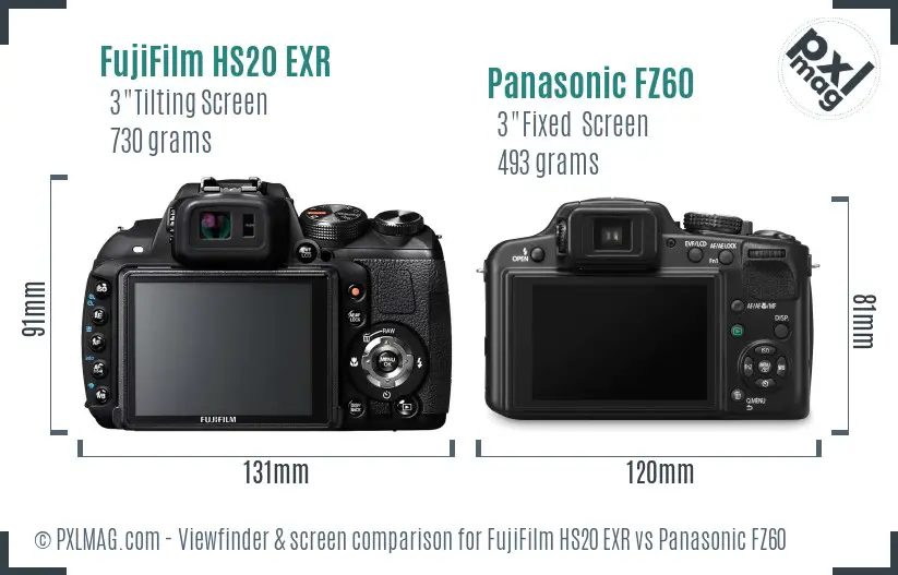 FujiFilm HS20 EXR vs Panasonic FZ60 Screen and Viewfinder comparison FujiFilm HS20 EXR vs Panasonic FZ60 Screen and Viewfinder comparison