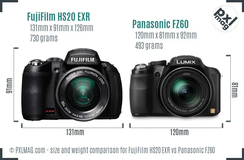FujiFilm HS20 EXR vs Panasonic FZ60 size comparison FujiFilm HS20 EXR vs Panasonic FZ60 size comparison