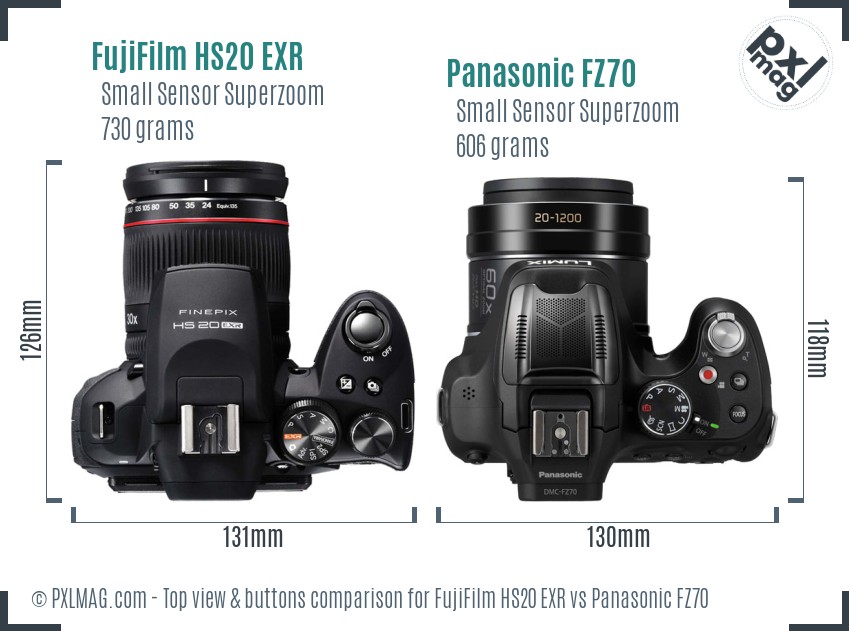 FujiFilm HS20 EXR vs Panasonic FZ70 top view buttons comparison