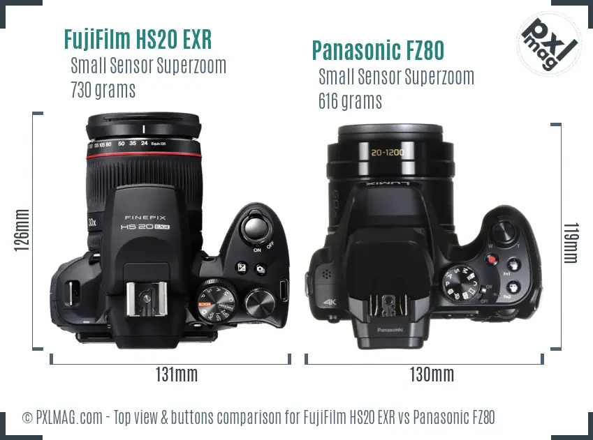 FujiFilm HS20 EXR vs Panasonic FZ80 top view buttons comparison