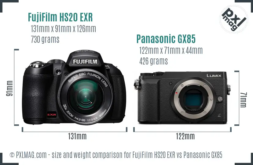 FujiFilm HS20 EXR vs Panasonic GX85 size comparison