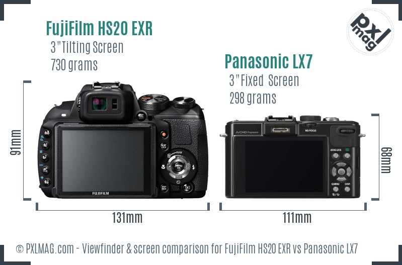 FujiFilm HS20 EXR vs Panasonic LX7 Screen and Viewfinder comparison