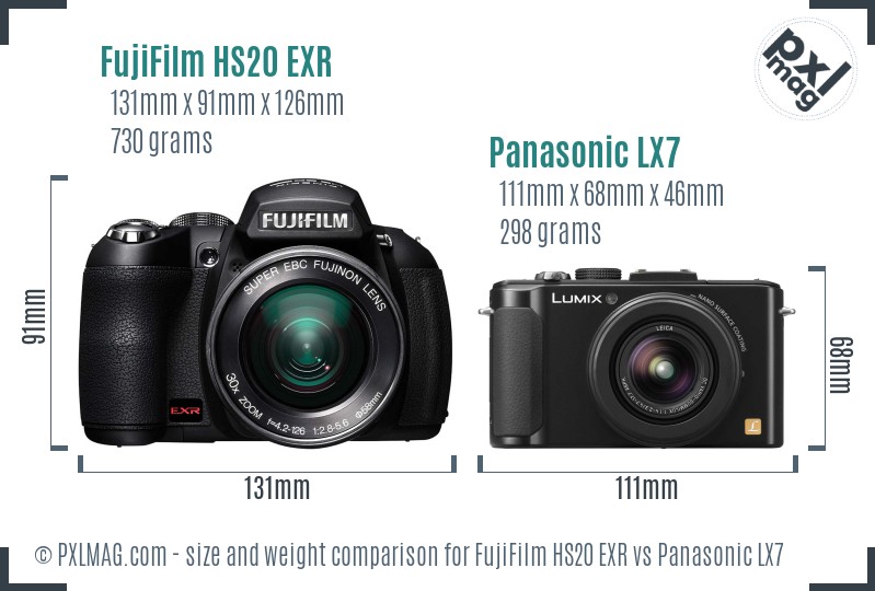 FujiFilm HS20 EXR vs Panasonic LX7 size comparison
