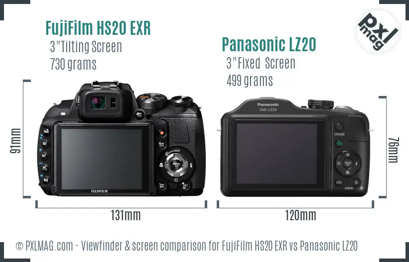 FujiFilm HS20 EXR vs Panasonic LZ20 Screen and Viewfinder comparison
