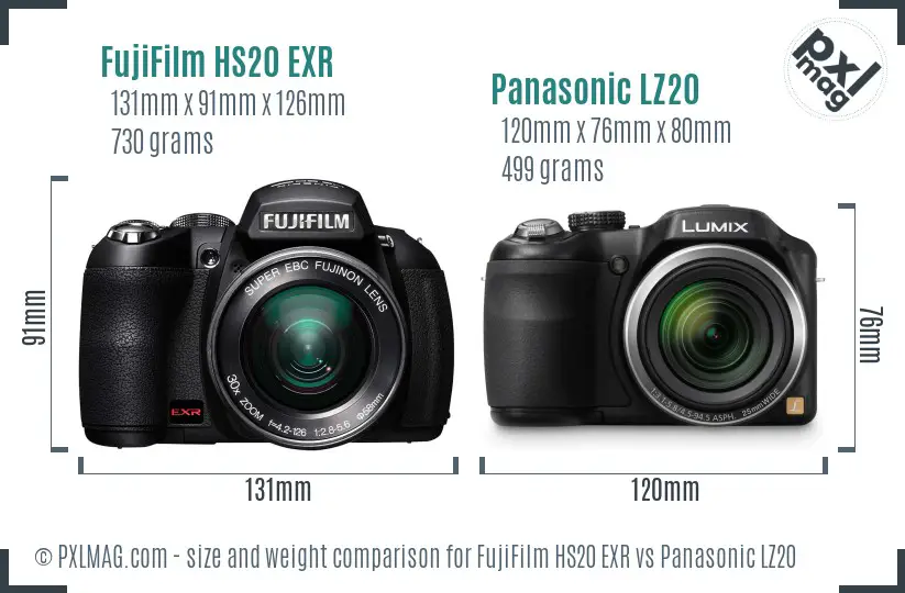FujiFilm HS20 EXR vs Panasonic LZ20 size comparison