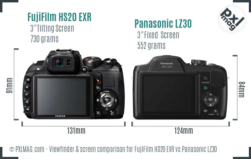 FujiFilm HS20 EXR vs Panasonic LZ30 Screen and Viewfinder comparison